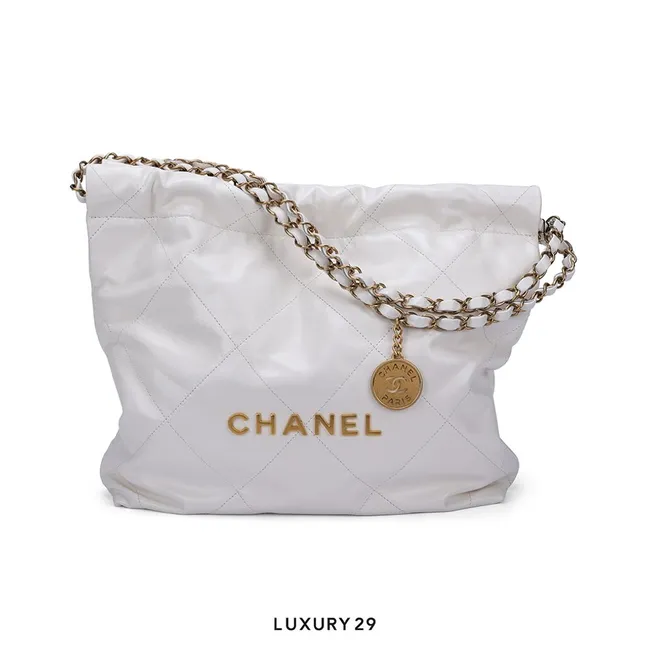 Chanel 22 Small Handbag Shiny Calfskin & Gold-Tone White