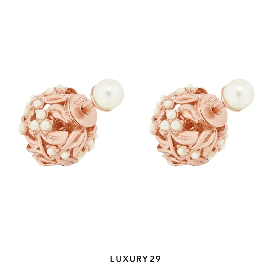Dior Tribales Earrings Pink-Finish Metal and White Resin Pearls(Free Size, Pink)