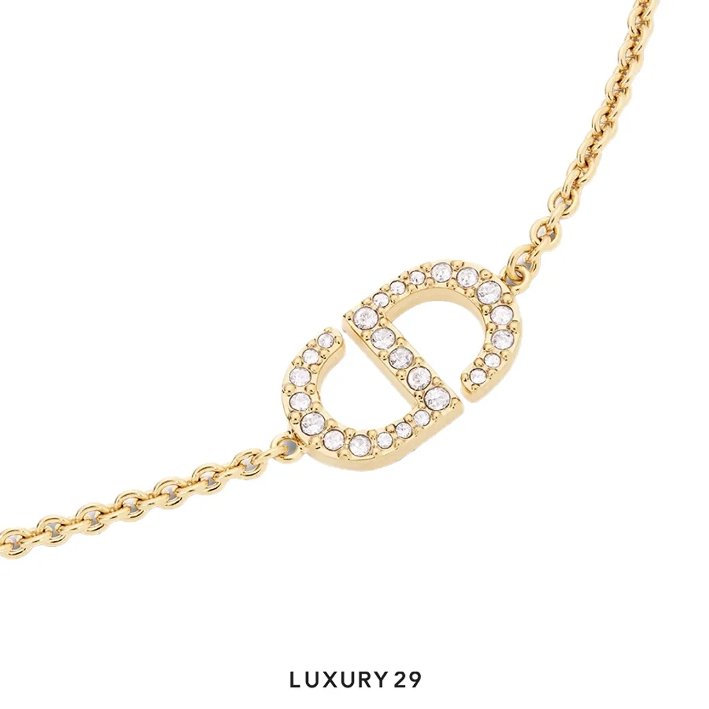 Dior Petit CD Bracelet Gold-Finish Metal and Silver-Tone Crystals(Free Size, Gold)
