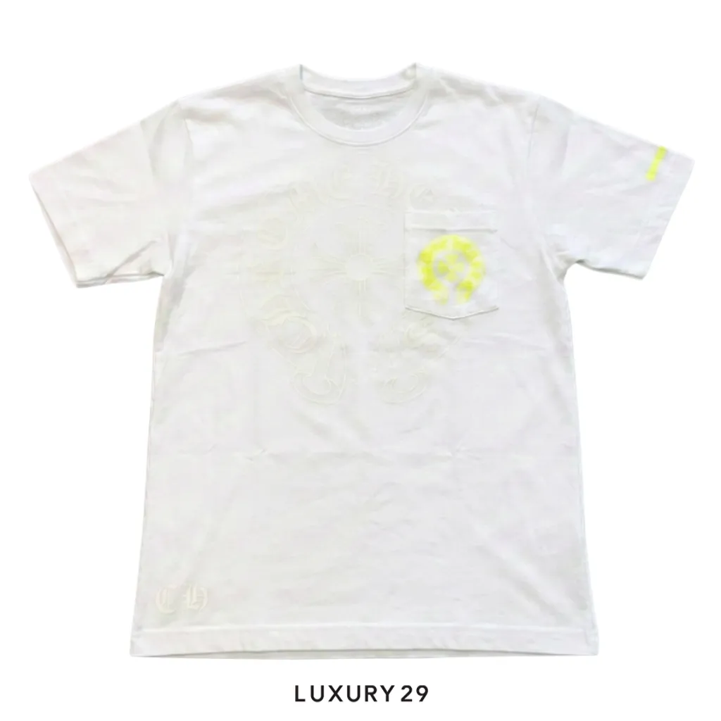 Chrome Hearts Neon Yellow Horseshoe Pocket T-Shirt White(M, White)