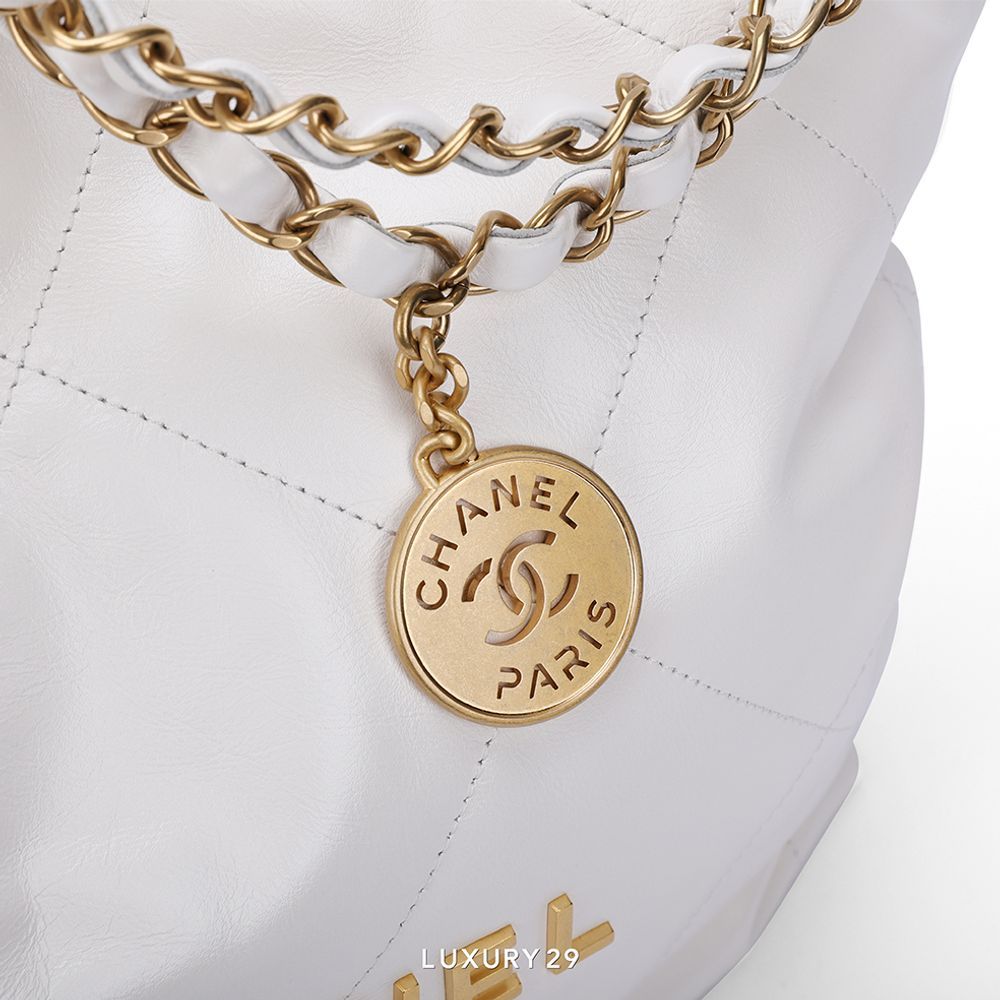 Chanel 22 Small Handbag Shiny Calfskin & Gold-Tone White(Small, White)