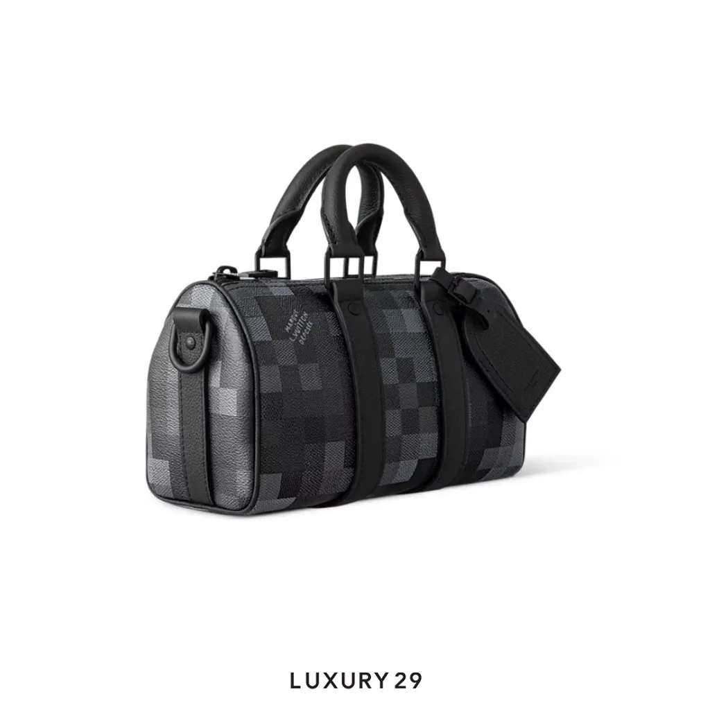 Louis Vuitton LV Keepall Bandouliere 25 Damoflage Black coated canvas(Small, Black)