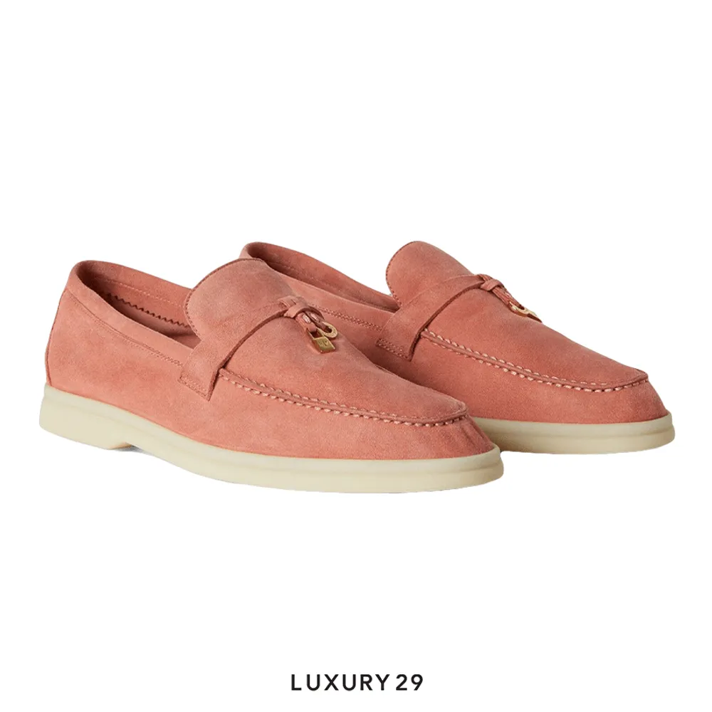 Loro Piana Summer Charms Walk Loafer Suede Goatskin Sorbet Pink(36.5, Pink)