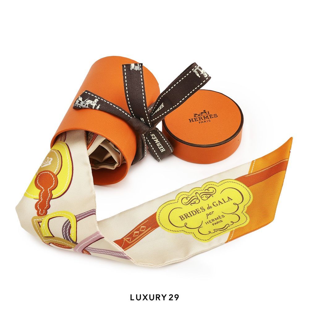 Hermes Brides de Gala Applique Pique Twilly Creme / Orange / Jaune Vif(Free Size, Yellow)