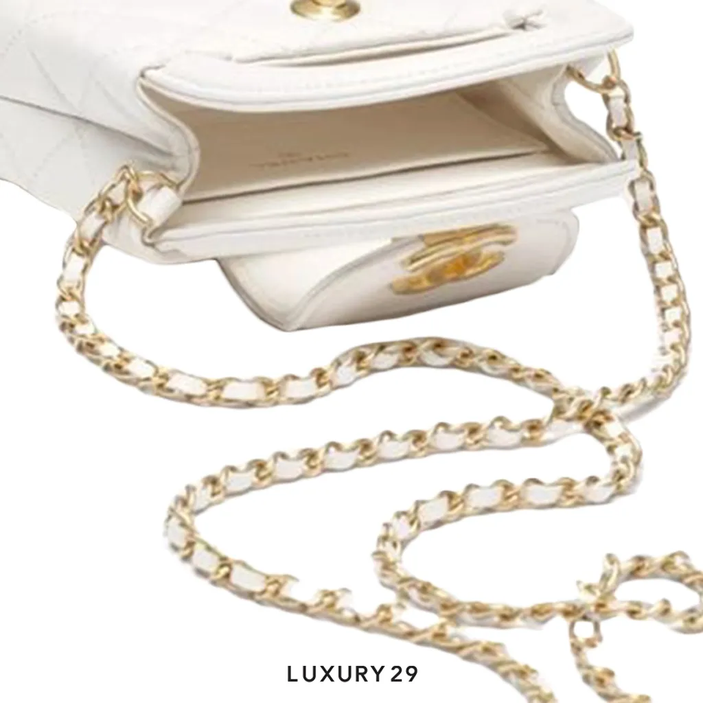 Chanel Micro Shopping Bag White Gold Hardware(Mini, White)