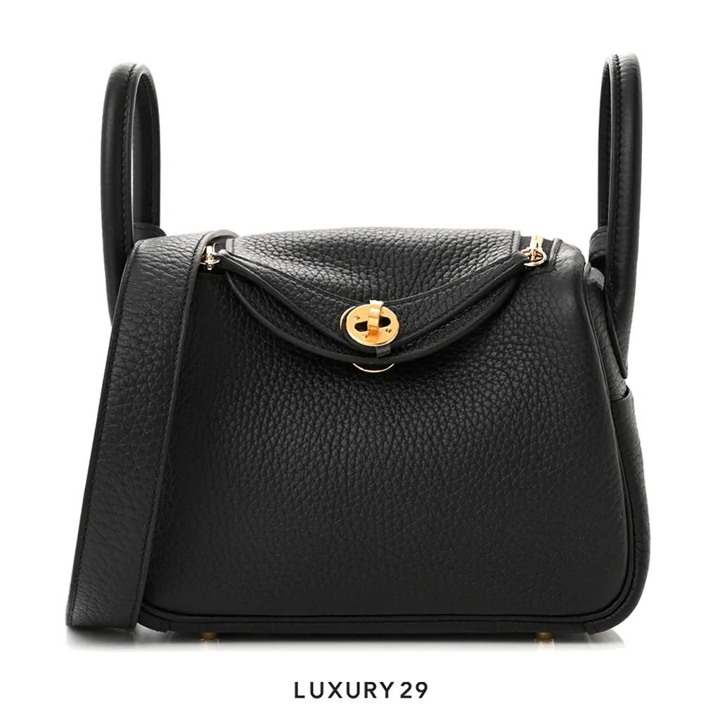 Hermes Lindy II Mini Bag Clemence & Gold Noir(Mini, Black)