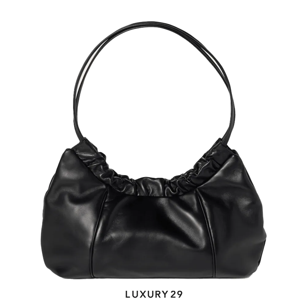 Miu Miu Leather Embossed-Logo Shoulder Bag Black(Medium, Black)