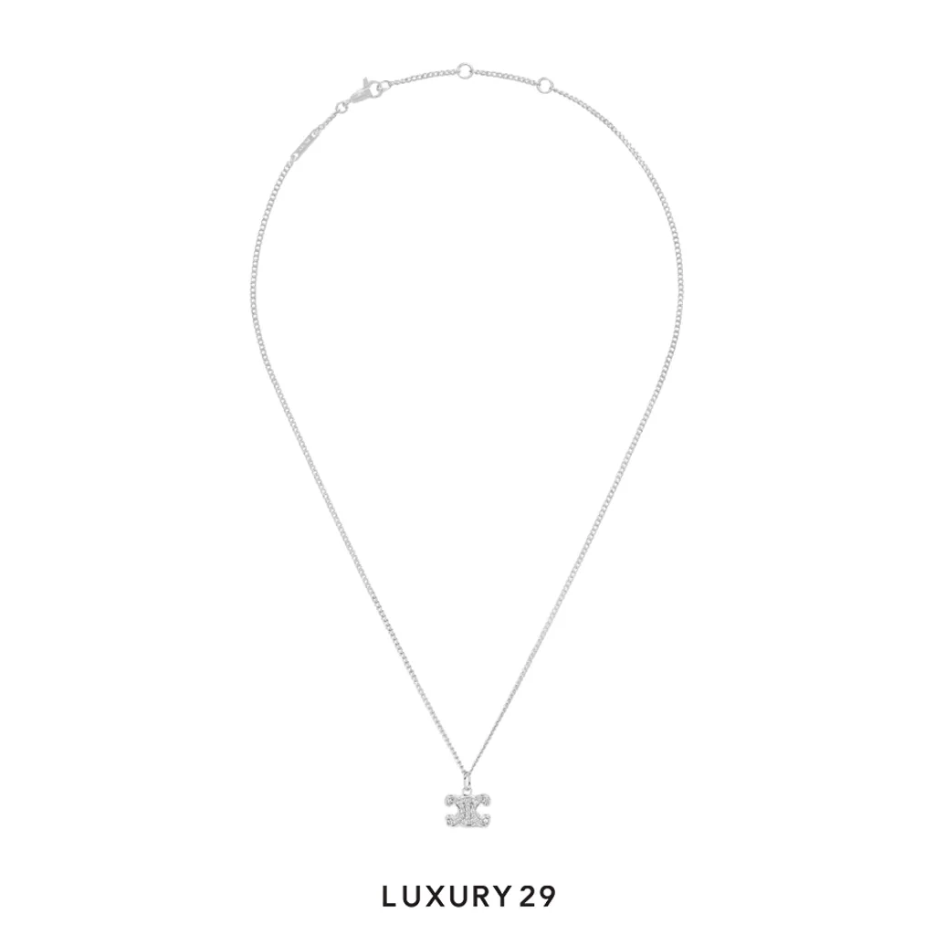 Celine Rhinestone triangular necklace Silver(Free Size, Silver)