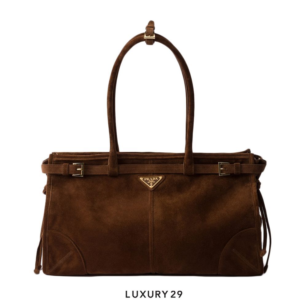 Prada Large suede handbag in Cacao(Large, Brown)