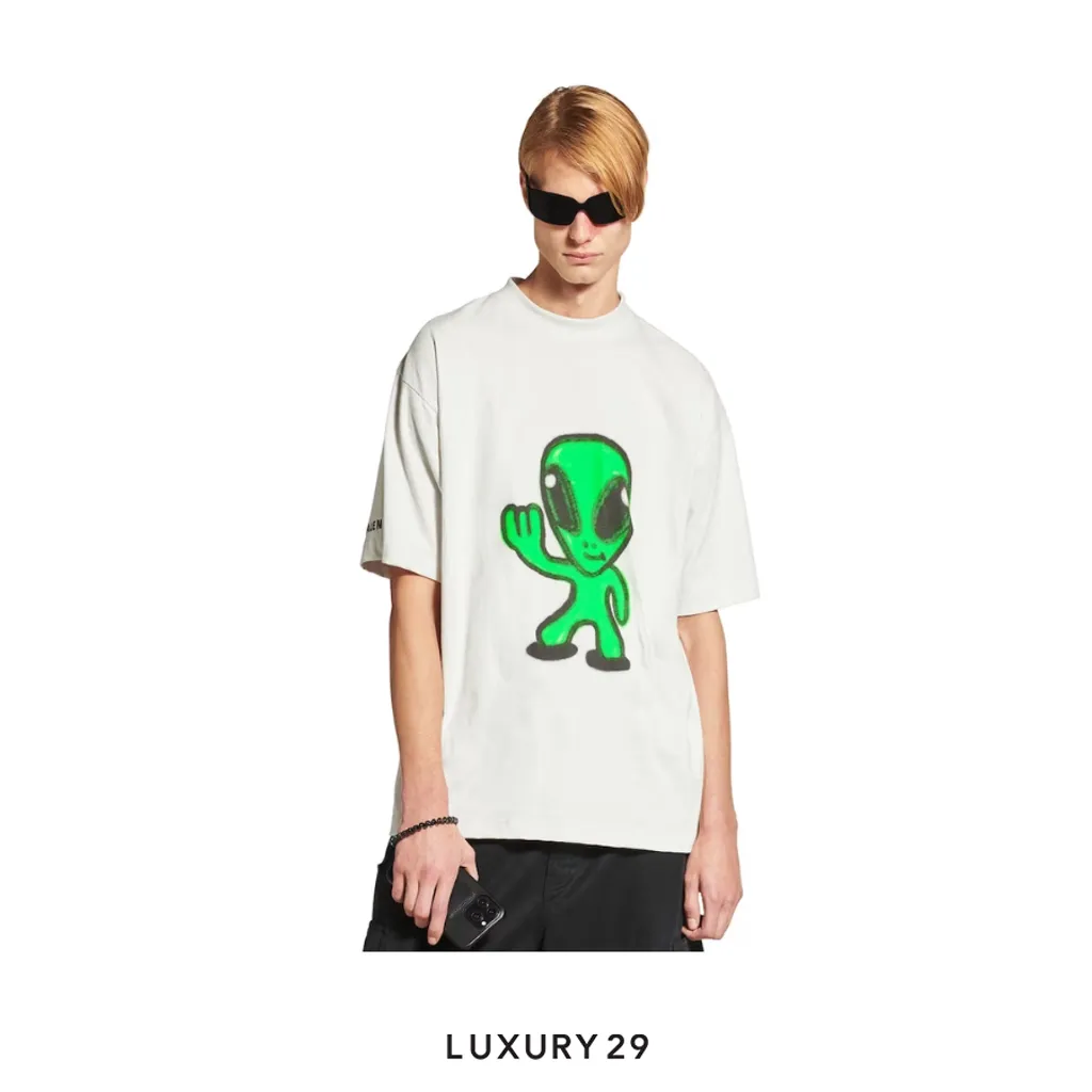 Balenciaga Hi There + Dripley T-shirt Medium Fit in Dirty White(M, White)
