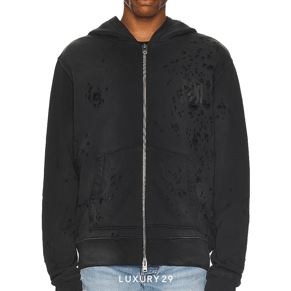 AMIRI MA LOGO SHOTGUN ZIP HOODIE FADED BLACK(L, Black)