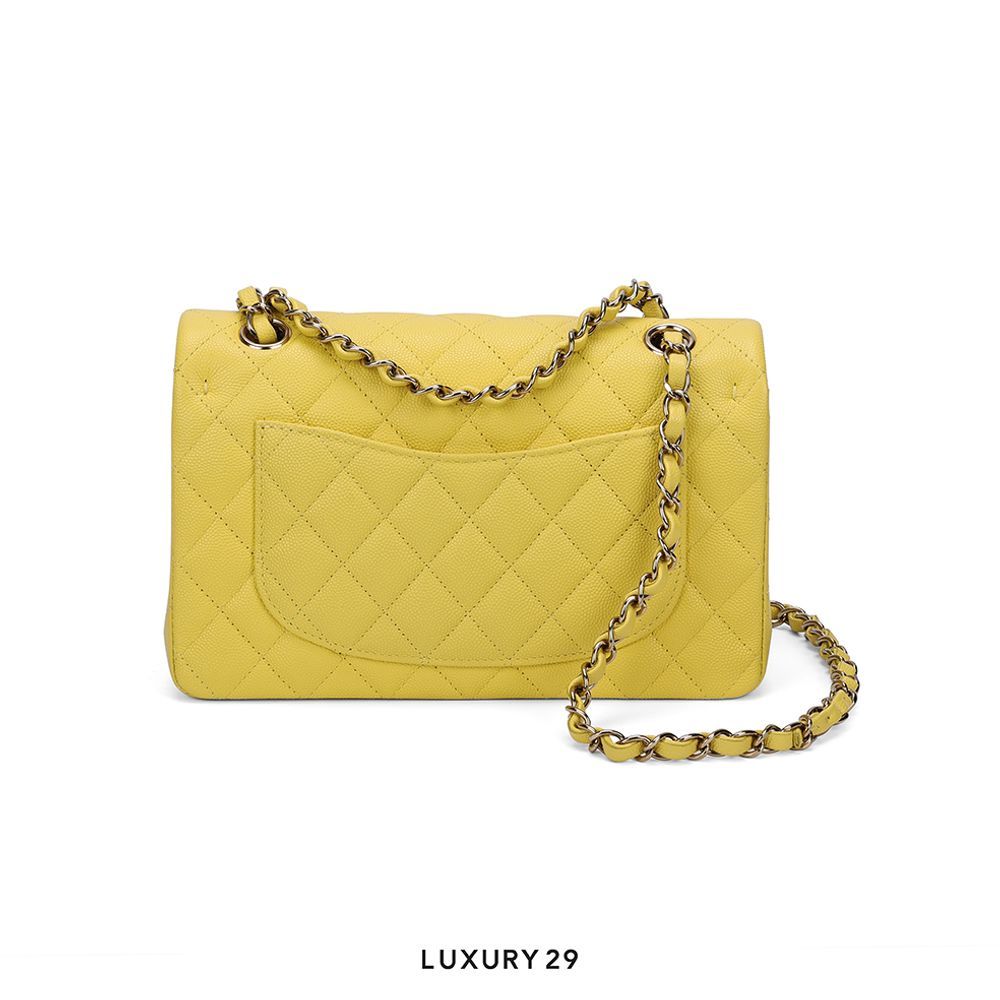 Chanel Small Classic Double Flap Bag Yellow Caviar Light Gold Hardware(Small, Yellow)