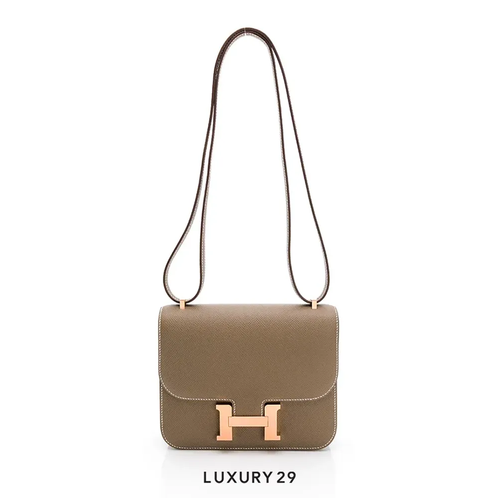 Hermes SAC Constance III Mini Miroir Veau Epsom 18 Gold Rose Gold Hardware(Mini, Brown)