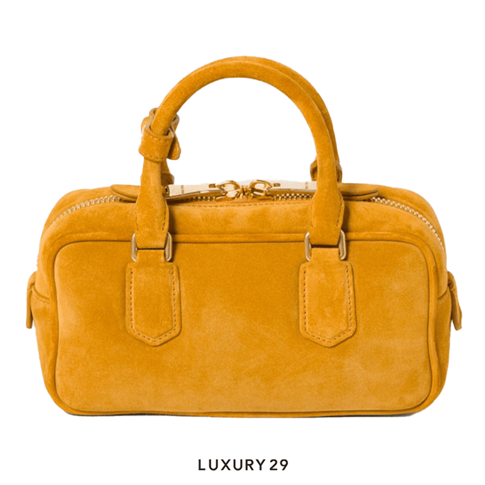 Miu Miu Arcadie padded suede top-handle bag Whiskey