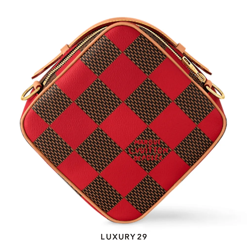 Louis Vuitton LV Red Damier Canvas Chess Messenger Bag(Small, Red)