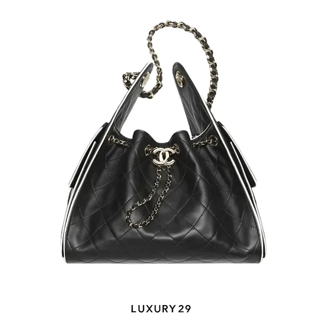 CHANEL 25 Small Handbag Calfskin & Gold-Tone Metal Black & White