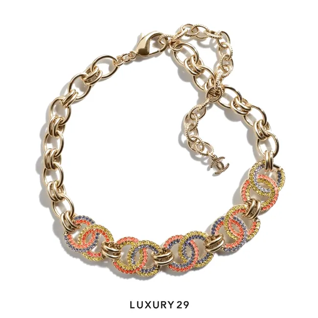 Chanel CC Multicolor Crystal Gold Tone Necklace