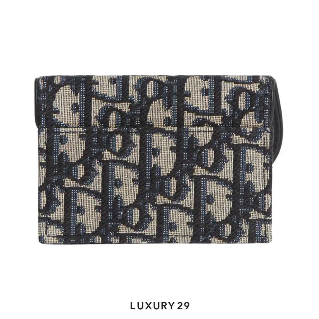 Dior Saddle Bloom Card Holder Oblique patterned jacquard fabric in blue(Mini, Blue)