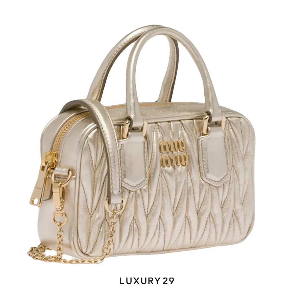 Miu Miu Arcadie Matelasse nappa leather micro-bag Pyrite(Micro, Silver)