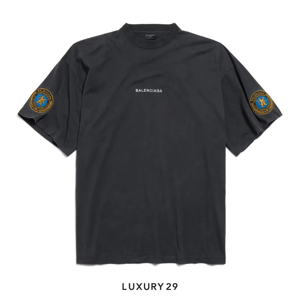 Balenciaga Men's Uniform Merch Oversized T-shirt in Black Faded(L, Black)