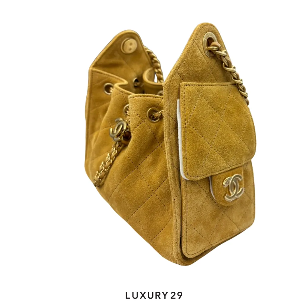 Chanel 25 Mini Handbag Suede calfskin and gold-colored metal Dark Beige(Mini, Brown)