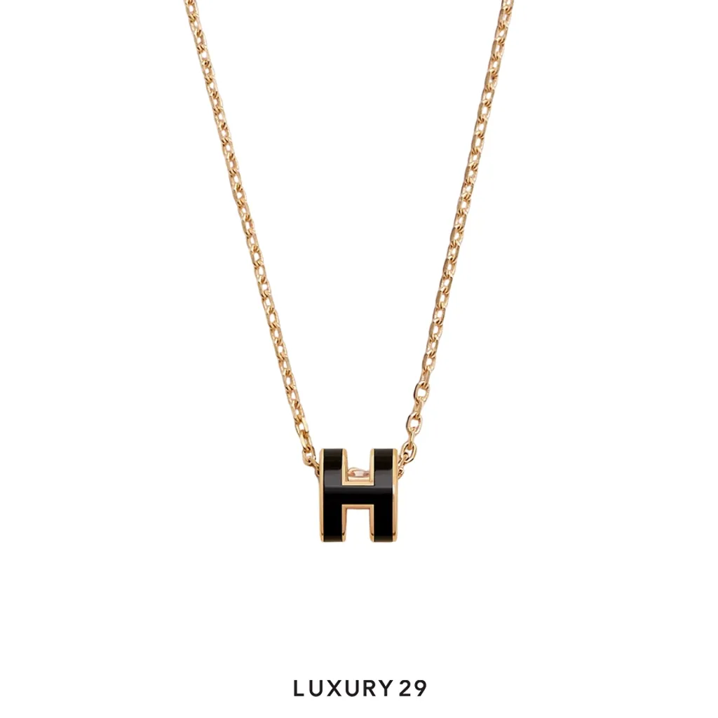 Hermes Mini Pop H Pendant Yellow gold plated Noir(Free Size, Black)