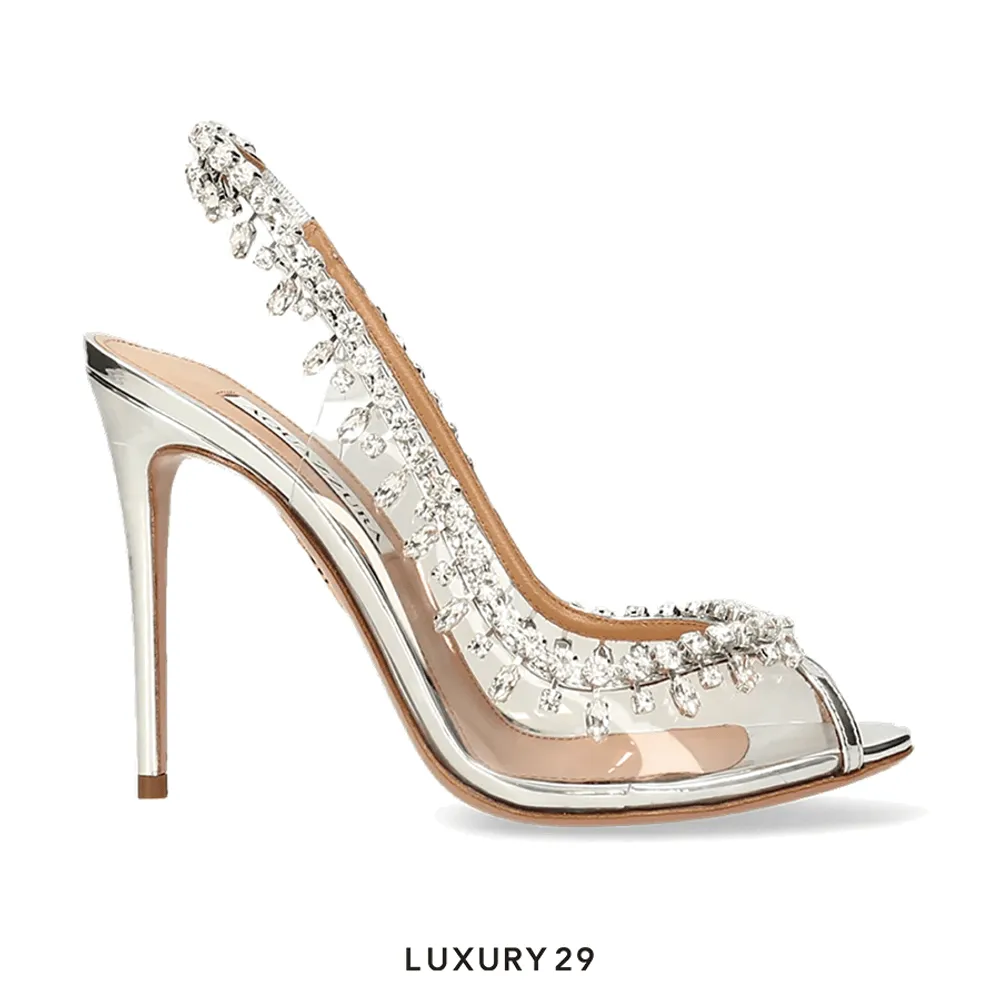 Aquazzura Temptation Crystal Sandal 105(38, Silver)