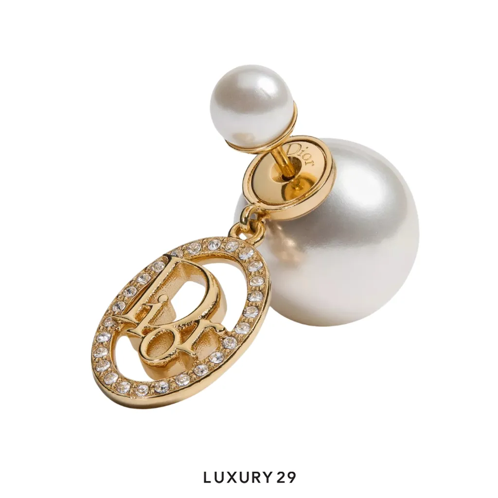 Dior Tribales Earrings Gold-plated metal, white resin pearls, and crystals(Free Size, Gold)