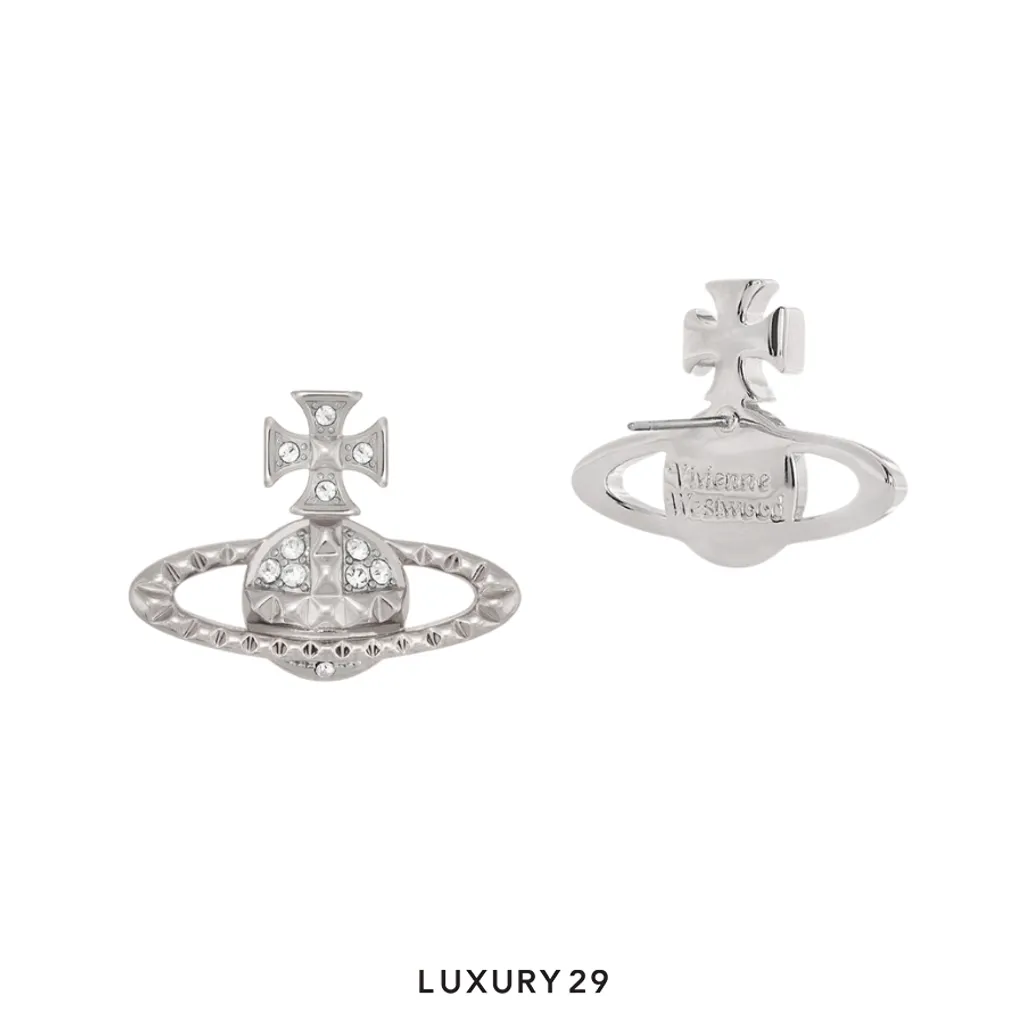 Vivienne Westwood Mayfair Bas Relief Earrings RHODIUM Crystal(Free Size, Silver)