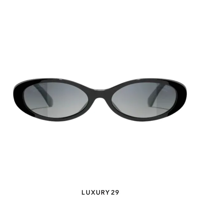 Chanel New Oval Sunglasses Frame: Acetate & Metal, Black Lenses: Gray