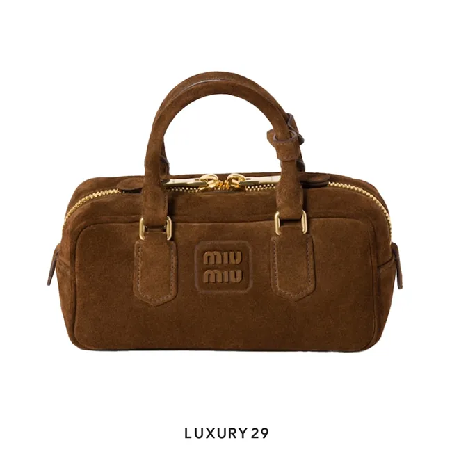 Miu Miu Arcadie padded suede top-handle bag Cacao