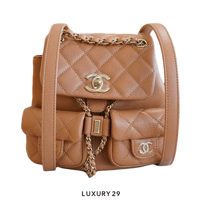 Chanel Small Backpack Grained Shiny Calfskin & Gold-Tone Metal Tan