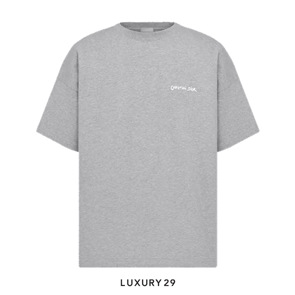 Dior Tag T-shirt, Relaxed Fit Gray Cotton Jersey(S, Grey)