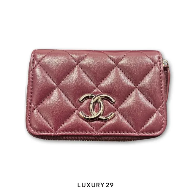 Chanel Classic Zipped Coin Purse in a burgundy or dark red quilted leather