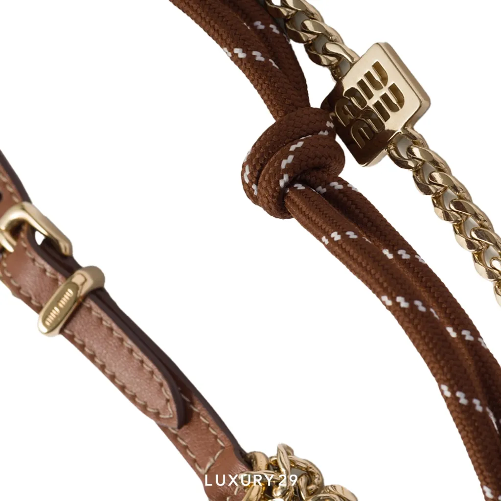 Miu MIu Leather, cord and metal trick Cognac tabacco(Free Size, Brown)