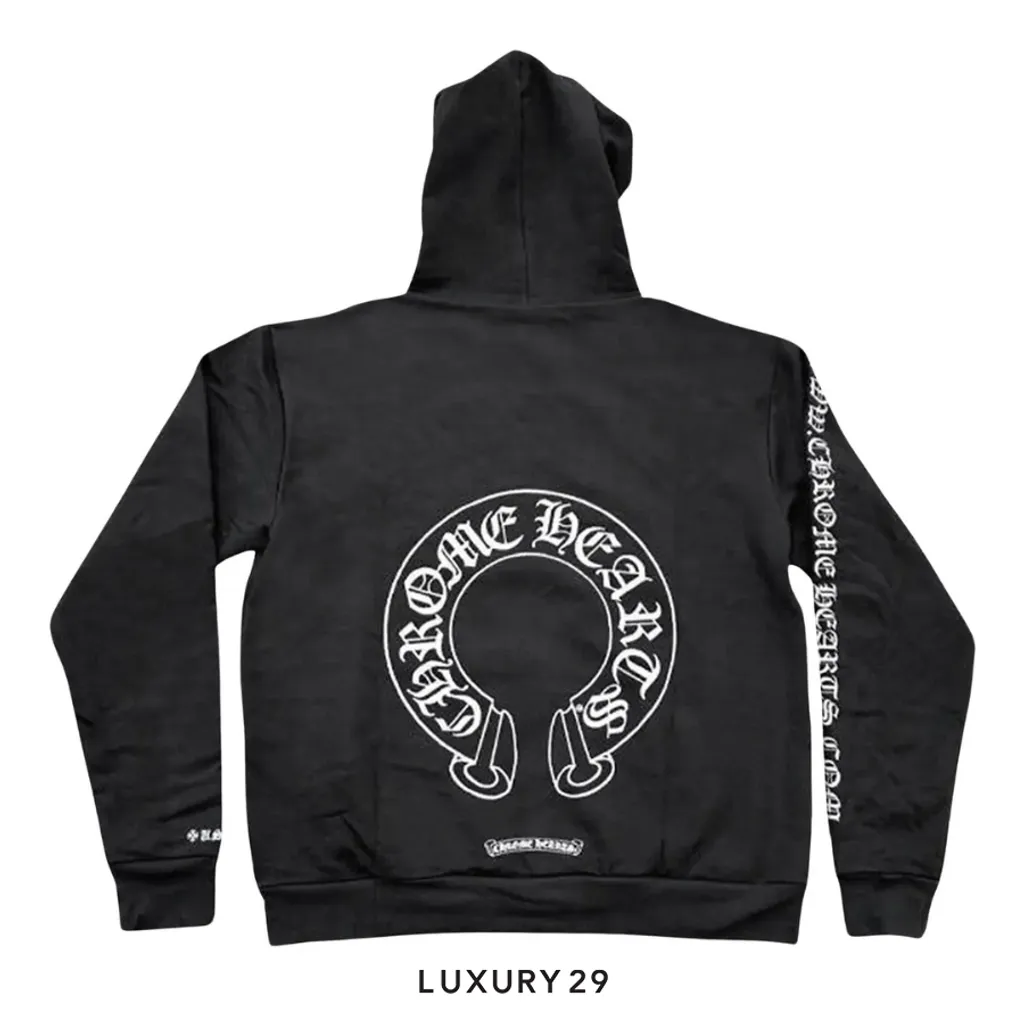 Chrome Hearts  Embroidered Pullover Sweatshirt Silver Glitter Hoodie in Black(L, Black)