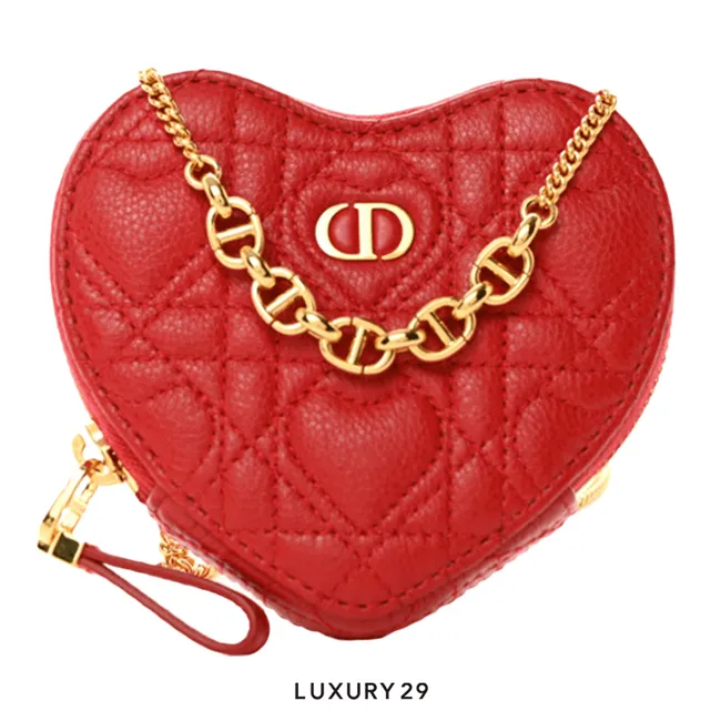 Dior Dioramour Dior Caro Heart Pouch with Chain Red Cannage Calfskin with Heart Motif