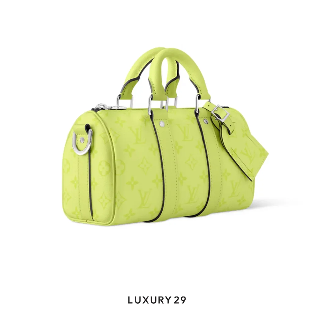 Louis Vuitton LV Keepall Bandouliere 25 Monogram coated canvas and Taiga cowhide leather Lemon Yellow(Small, Yellow)