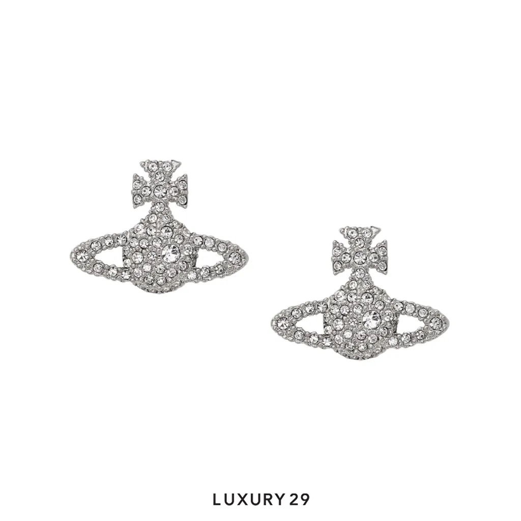 Vivienne Westwood Grace Bas Relief Stud Earrings Platinum/Crystal(Free Size, Silver)