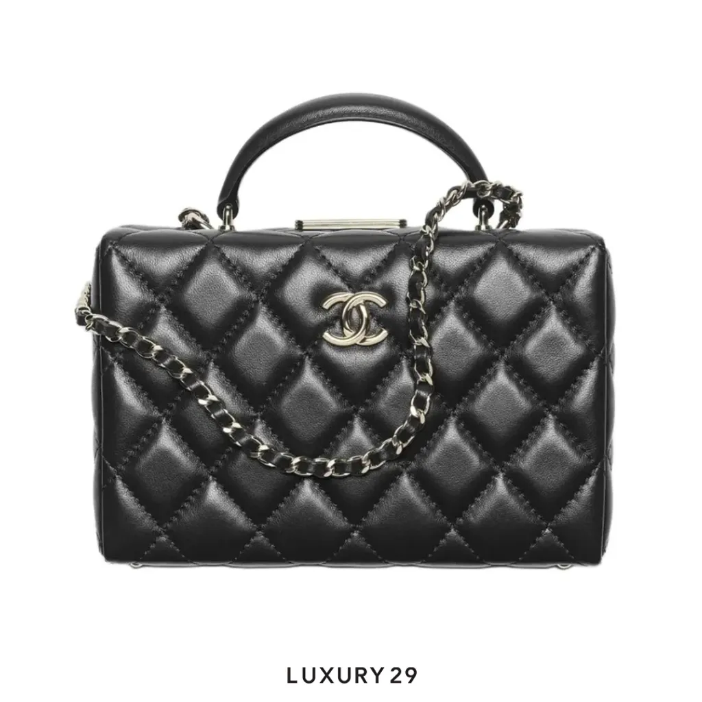 Chanel Lambskin Quilted Box Bag Small Light Gold Hardware(Small, Black)
