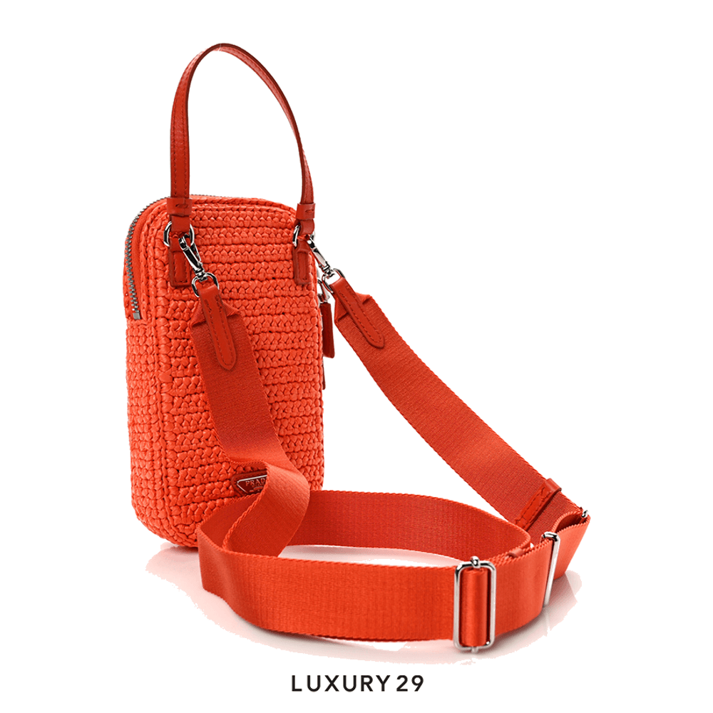 Prada Yarn Raffia Effect Crochet Mini Crossbody Bag Arancio
