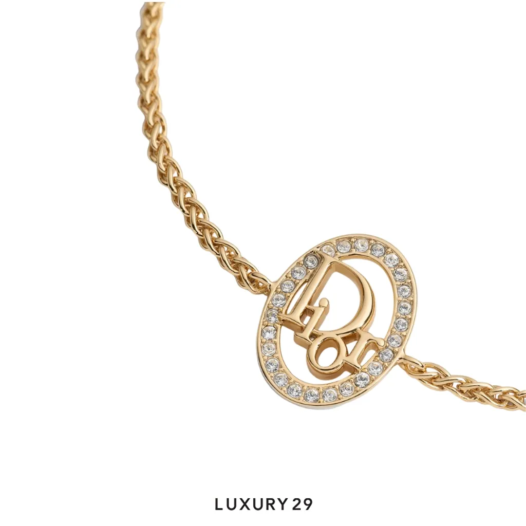 Dior Oblique Bracelet Gold-Finish Metal and Crystals(Free Size, Gold)