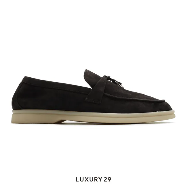 Loro Piana Summer Charms Walk Loafers Suede Goatskin Caviar