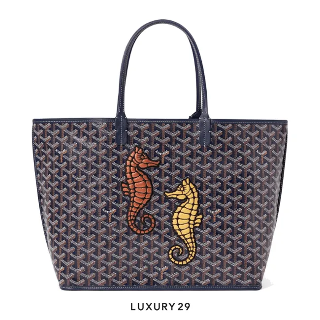 Goyard Anjou PM Seahorse Embroidery Navy Blue