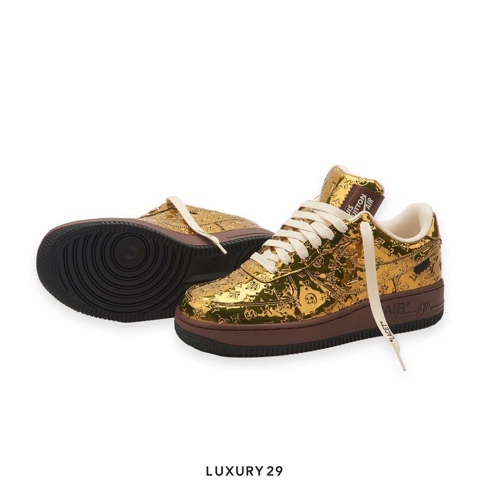 Louis Vuitton LV Nike Air Force 1 Low By Virgil Abloh Metallic Gold(M)(38.5, Gold)