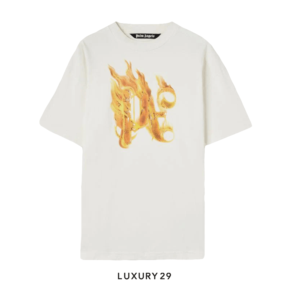 Palm Angels BURNING MONOGRAM T-SHIRT OFF WHITE GOLD(M, White)