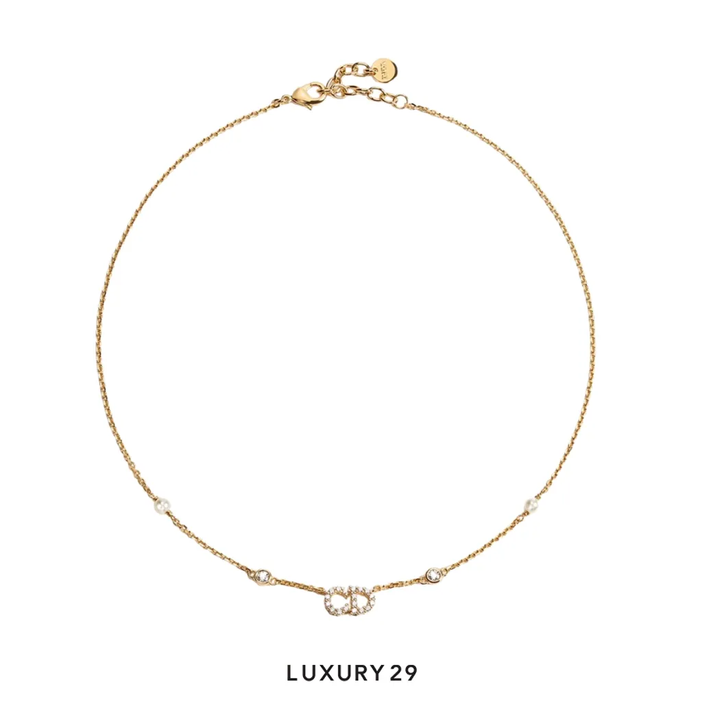 Dior Clair D Lune Necklace Gold-Finish Metal, White Resin Pearls and Sparkling Crystals(Free Size, Gold)