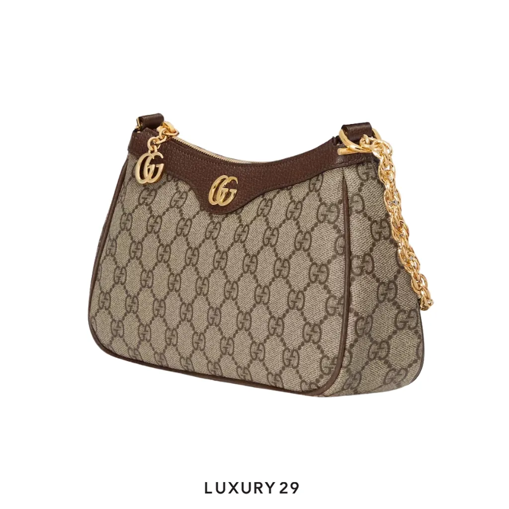 Gucci Ophidia small shoulder bag Beige and dark brown GG Supreme(Small, Brown)