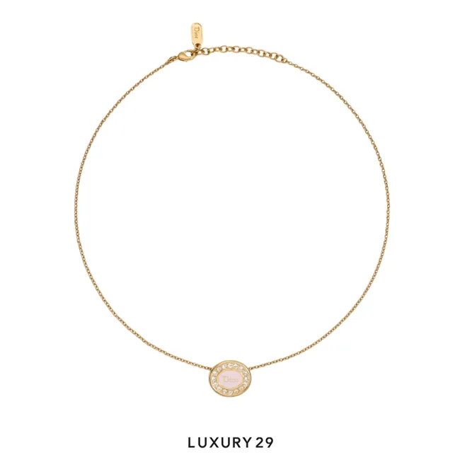 Dior Core Necklace Gold-Finish Metal, Crystals and Rose Tendre Lacque