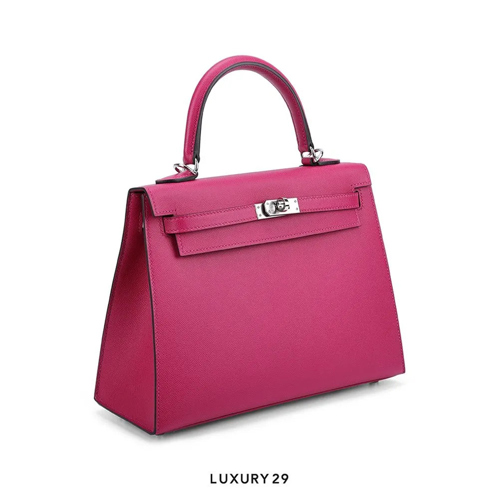 Hermes Kelly Sellier 25 Rose Pourpre Verso Epsom Palladium Hardware / Z Stamp(Small, Pink)